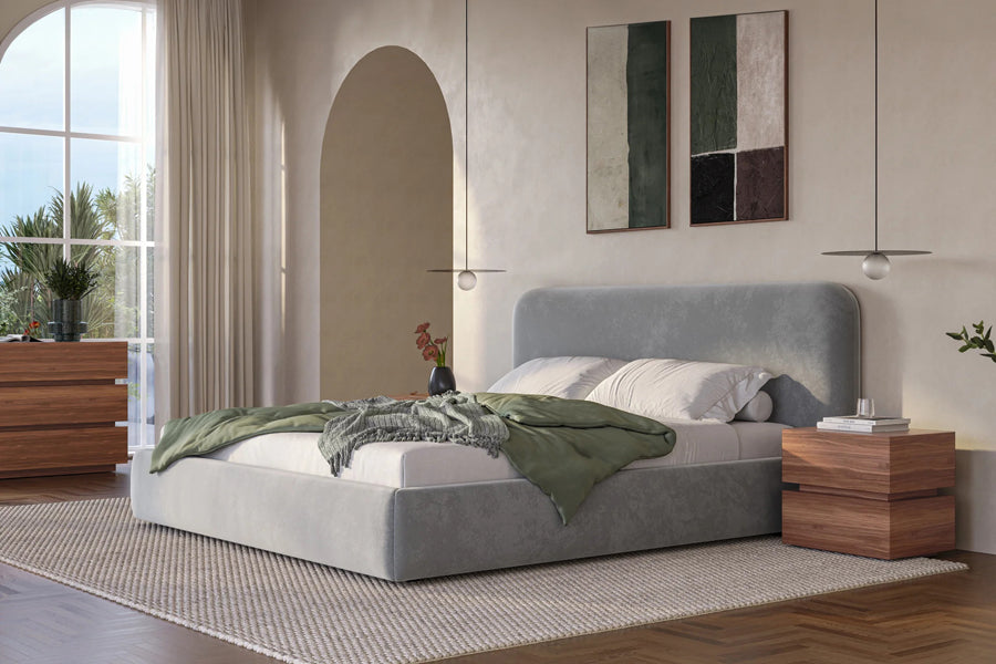 Tarian Nightstand by Viesso, showing tarian nightstands in live shot.