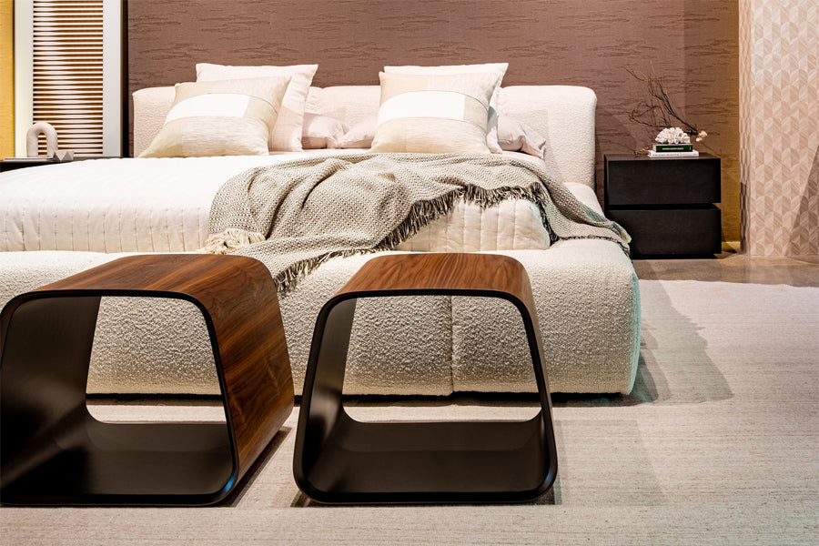 Tarian Nightstand by Viesso, showing tarian nightstands in live shot.