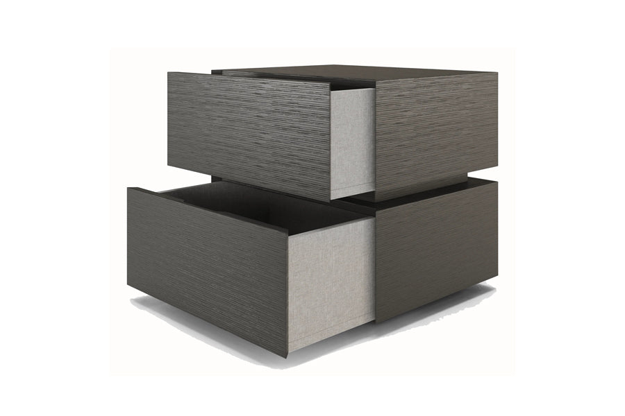 Tarian Nightstand by Viesso, showing angle view of tarian nightstand in wenge.