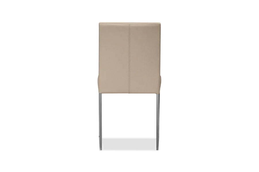 Tate Dining Chair by Mobital, showing back view of tate dining chair in wheat leather/brushed steel legs.