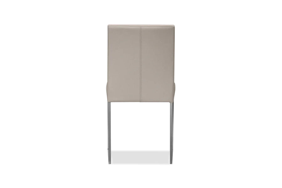 Tate Dining Chair by Mobital, showing back view of tate dining chair in pewter leather/brushed steel legs.