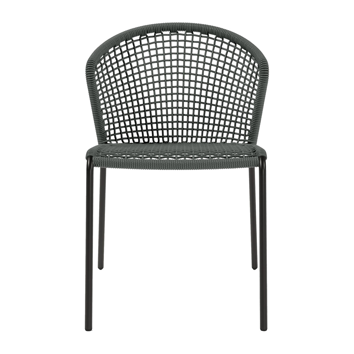 Tavik Outdoor Dining Chair by Viesso, showing front view of tavik outdoor dining chair in charcoal rope.