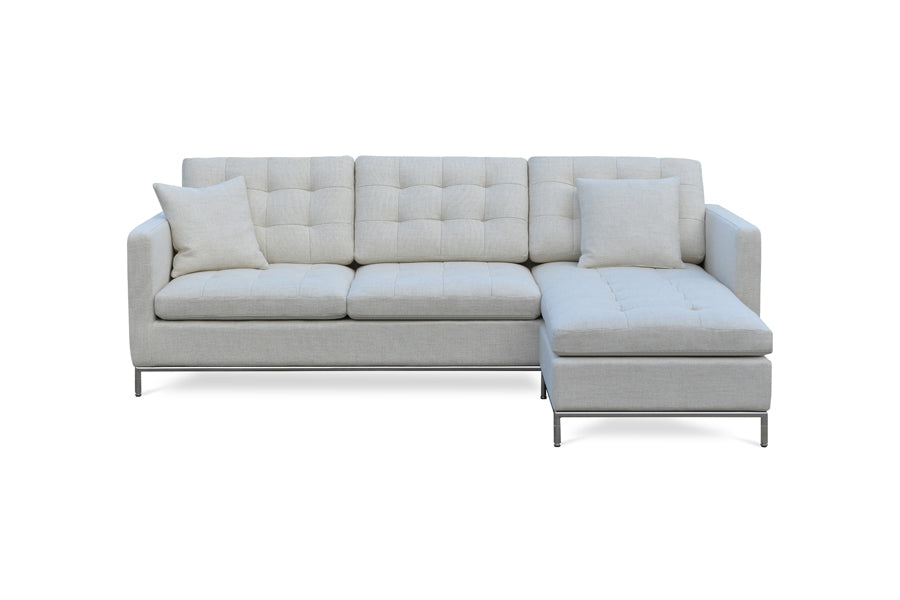 Taxim Convertible Chaise Sectional by SohoConcept, showing front view of taxim convertible chaise sectional in right hand face/cream tweed fabric.