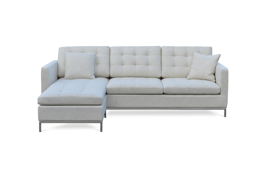 Taxim Convertible Chaise Sectional by SohoConcept, showing front view of taxim convertible chaise sectional in left hand face/cream tweed fabric.