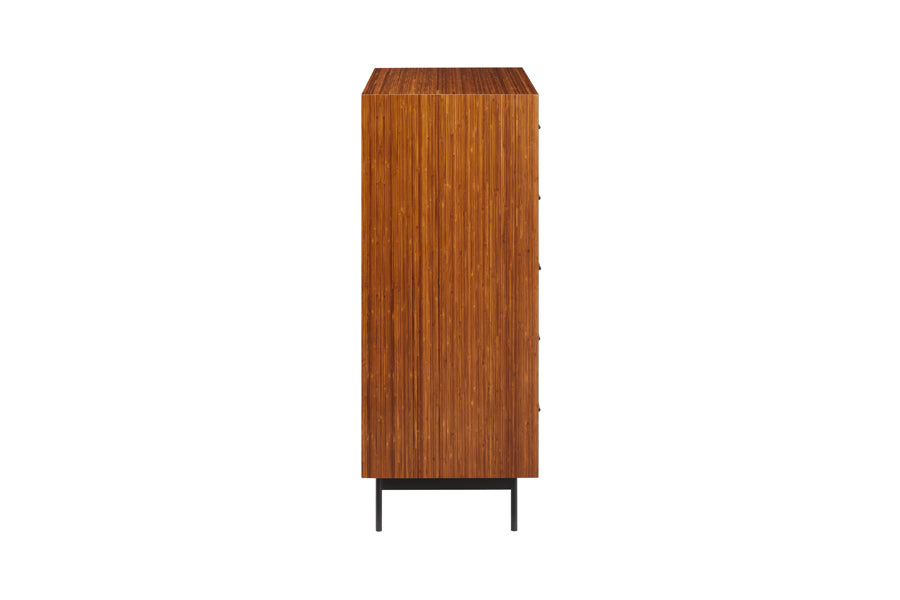 Taylor Bedroom Collection by Greenington, showing side view of taylor bedroom collection in amber bamboo wood/chest.
