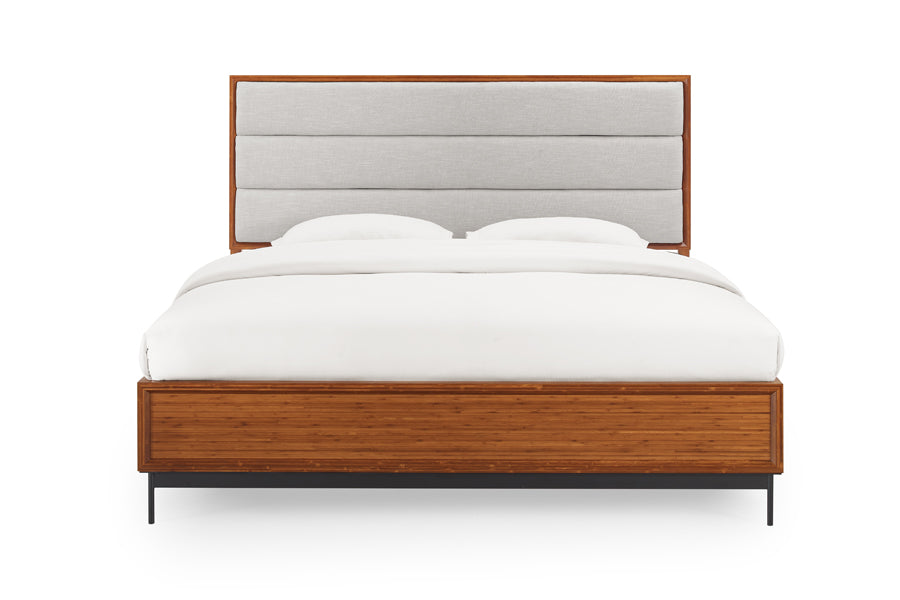 Taylor Bedroom Collection by Greenington, showing front view of taylor bedroom collection in amber bamboo wood/bed.