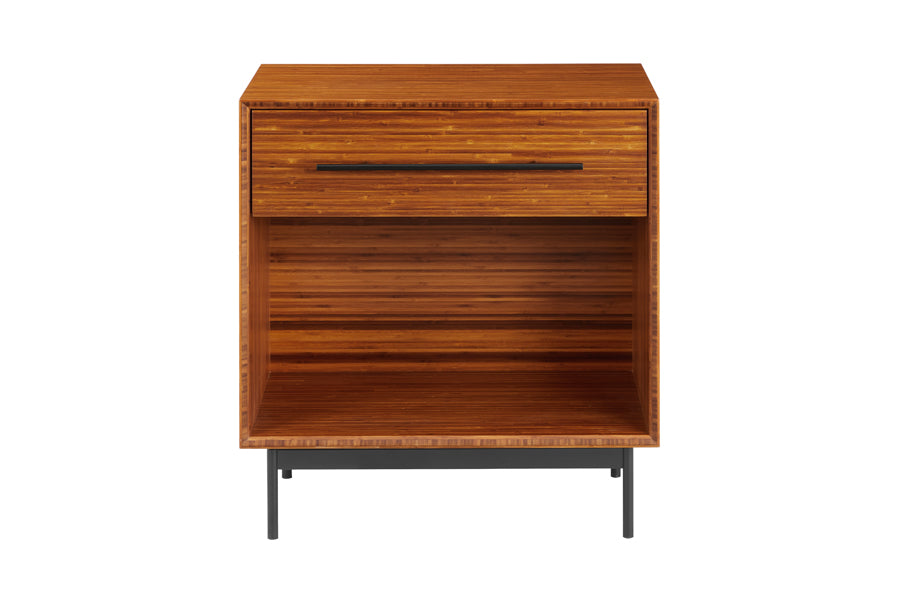 Taylor Bedroom Collection by Greenington, showing front view of taylor bedroom collection in amber bamboo wood/nightstand.