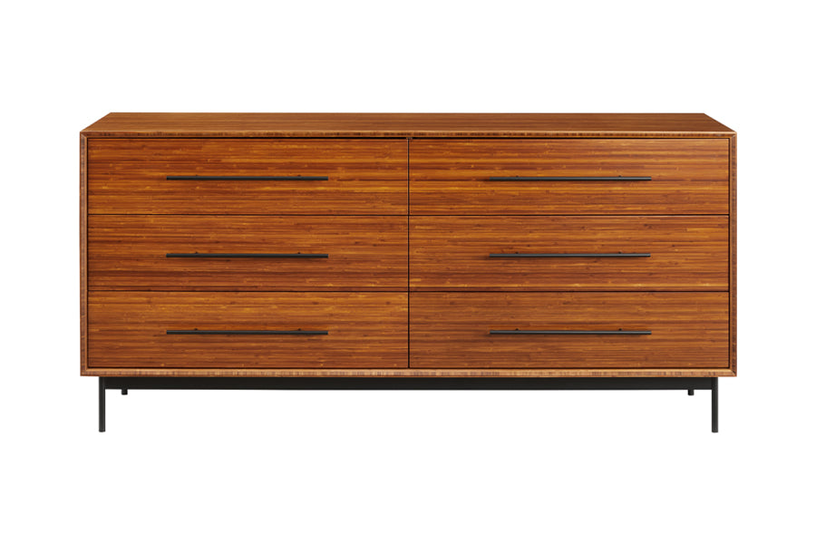 Taylor Bedroom Collection by Greenington, showing front view of taylor bedroom collection in amber bamboo wood/dresser.