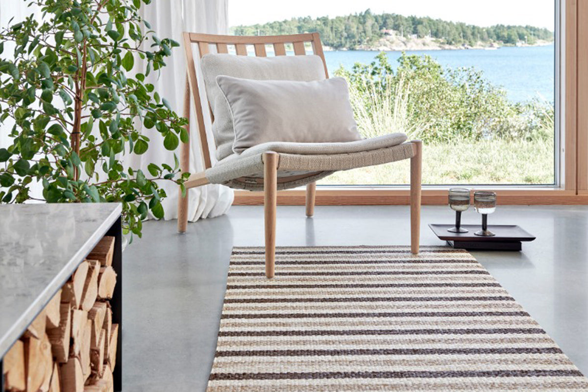 Teo Brown & Beige with Vanilla Runner Rug by Pappelina, showing teo brown & beige with vanilla runner rug in live shot.