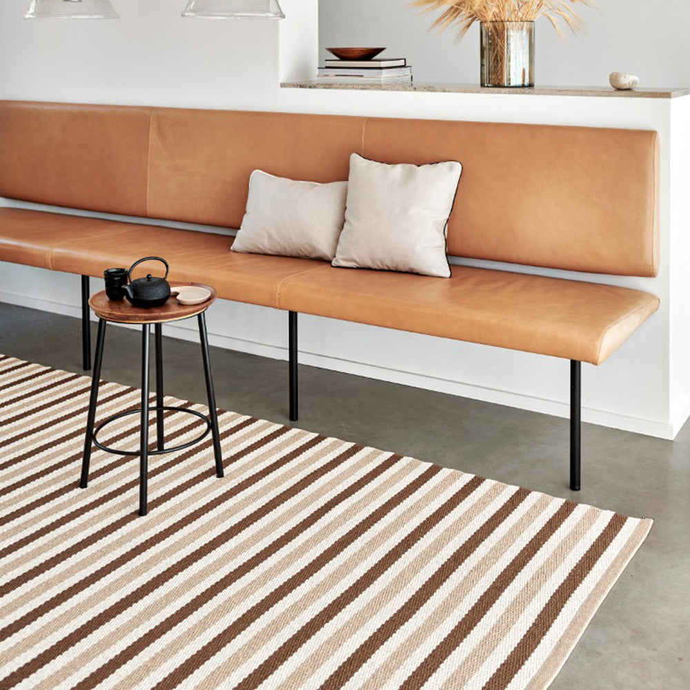 Teo Brown & Beige with Vanilla Runner Rug by Pappelina, showing teo brown & beige with vanilla runner rug in live shot.