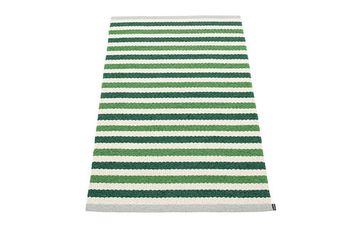 Teo Dark Green & Grass Green with Vanilla Rug by Pappelina - 2.25' x 4'.