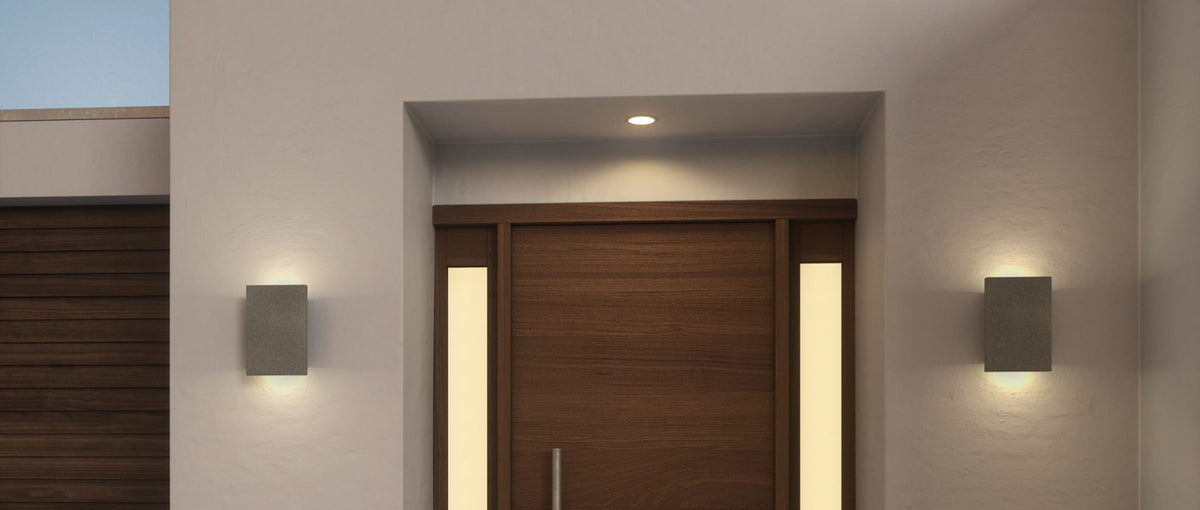 Tersus Concrete Outdoor LED Sconce by Cerno, showing tersus concrete outdoor led sconces in live shot.