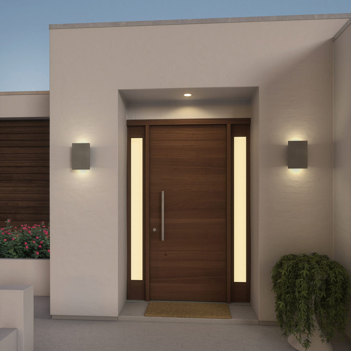Tersus Concrete Outdoor LED Sconce by Cerno, showing tersus concrete outdoor led sconces in live shot.