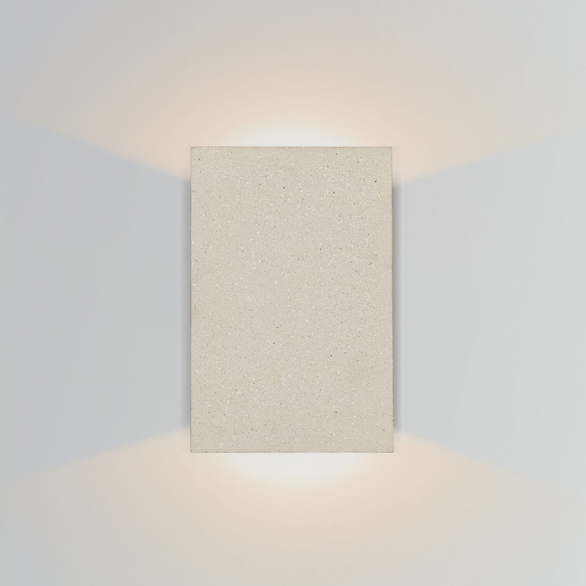 Tersus Concrete Outdoor LED Sconce by Cerno, showing front view of tersus concrete outdoor led sconce in white concrete.