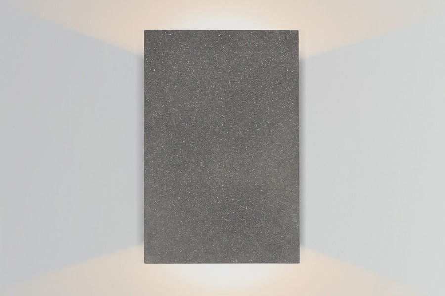 Tersus Concrete Outdoor LED Sconce by Cerno, showing front view of tersus concrete outdoor led sconce in black concrete.