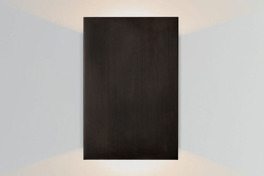 Tersus Outdoor LED Sconce by Cerno, showing front view of tersus outdoor led sconce in antique bronze.