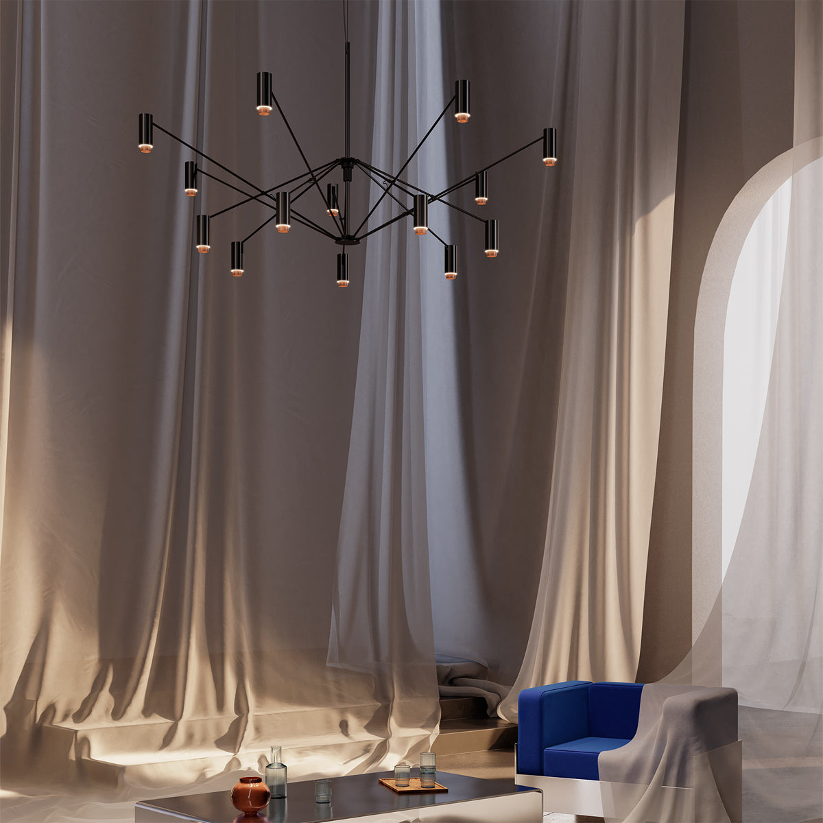 The W Pendant by Marset, showing the w pendant in live shot.