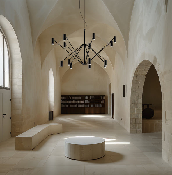 The W Pendant by Marset, showing the w pendant in live shot.