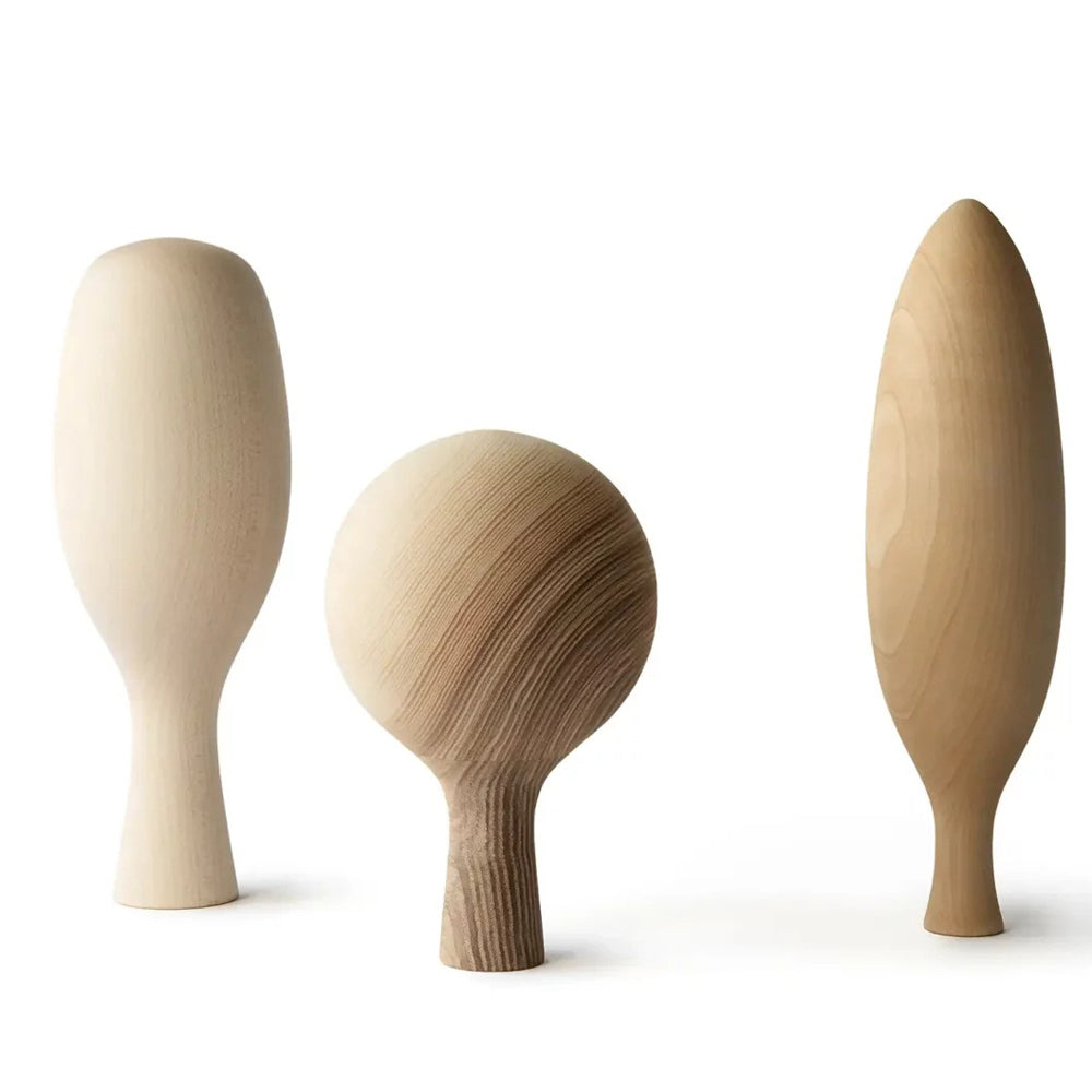 Three Wooden Trees by Nikari, showing front view of three wooden trees.