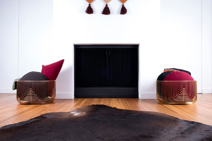 Round/Triangle/Arc Throw Pillow by Bend, showing throw pillow accessories in live shot.
