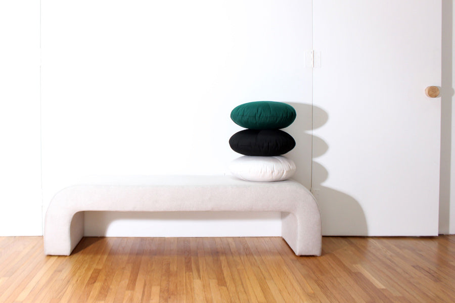 Round/Triangle/Arc Throw Pillow by Bend, showing throw pillow accessories in live shot.
