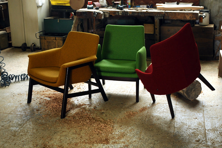 To Be Wood Lounge Chair by B&T, showing to be wood lounge chairs in live shot.