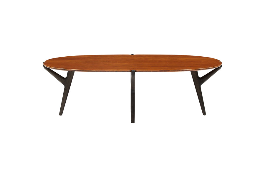 Tofino Coffee Table by Greeninton, showing front view of tofino coffee table in amber & caviar.