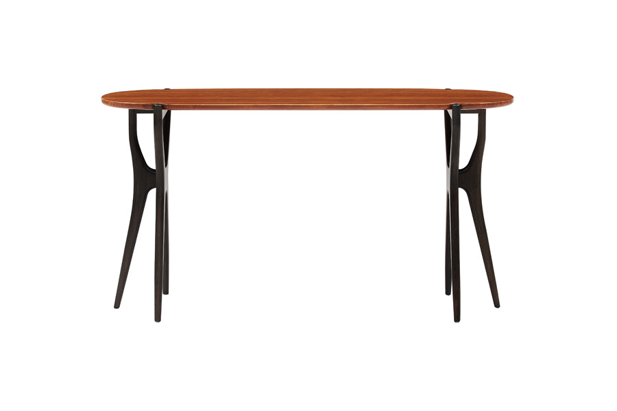 Tofino Console Table by Greeninton, showing front view of tofino console table in amber & caviar.