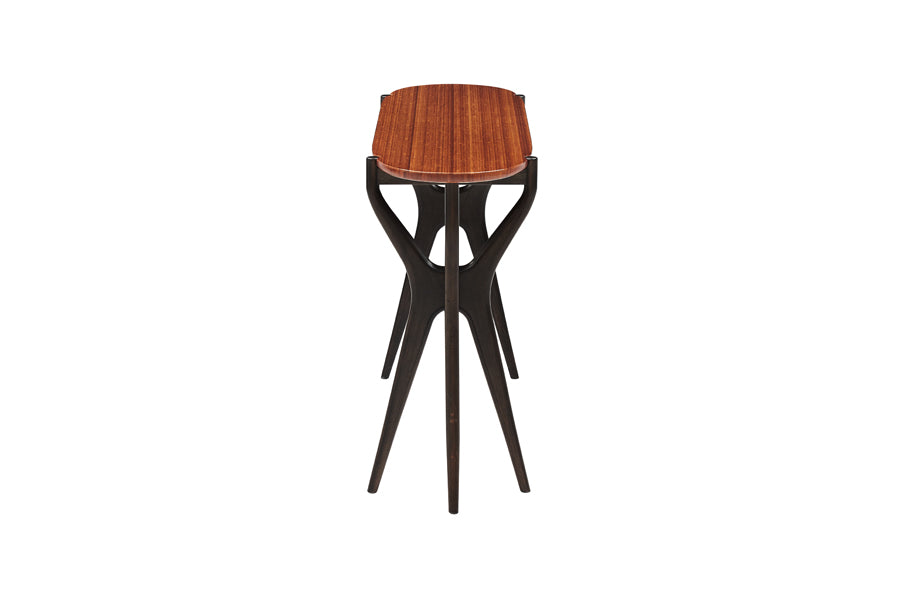 Tofino Console Table by Greeninton, showing side view of tofino console table in amber & caviar.