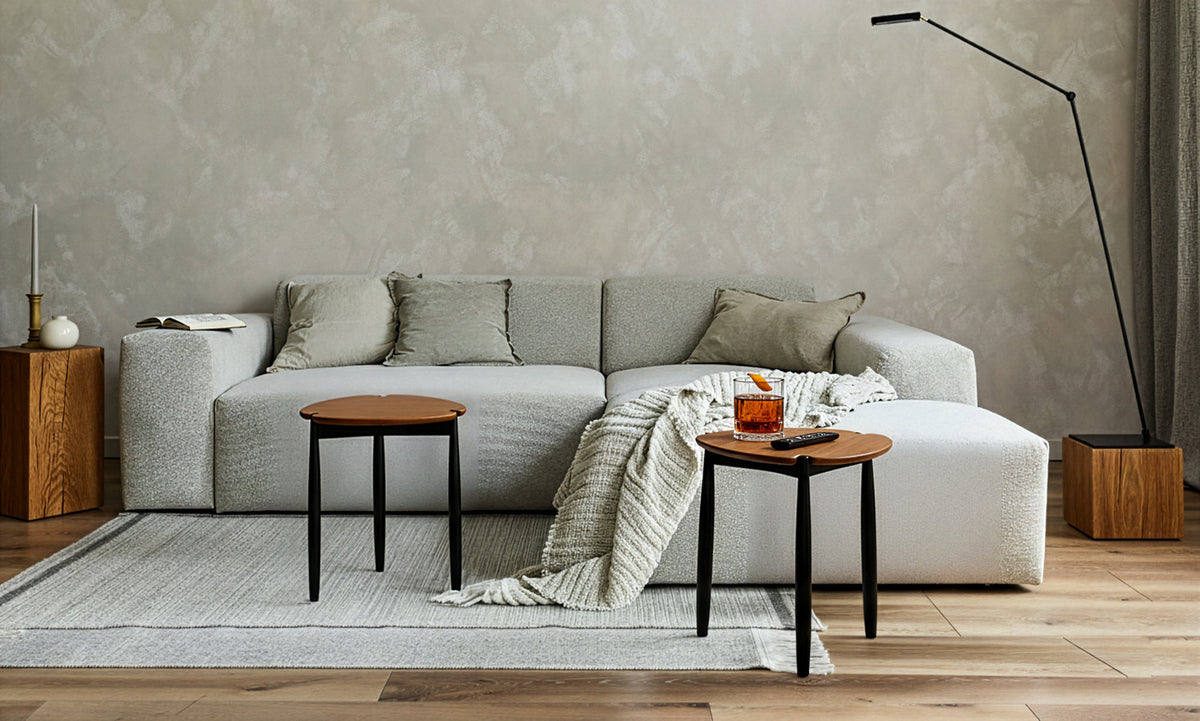 Tofino Side Table by Greenington, showing tofino side tables in live shot.