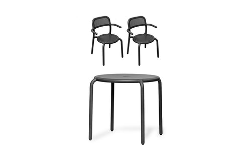 Toni Bistreau Bistro Table Set with Armchairs by Fatboy - Anthracite Aluminum.