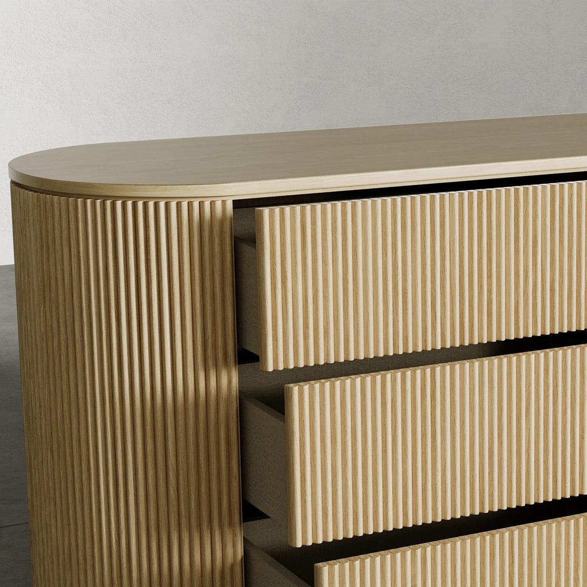 Toren Dresser by Viesso, showing closeup view of toren dresser in live shot.