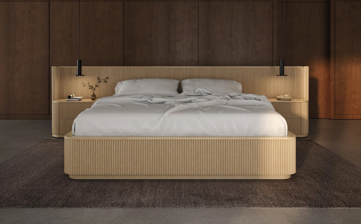 Toren Nightstand by Viesso, showing toren nightstands in live shot.