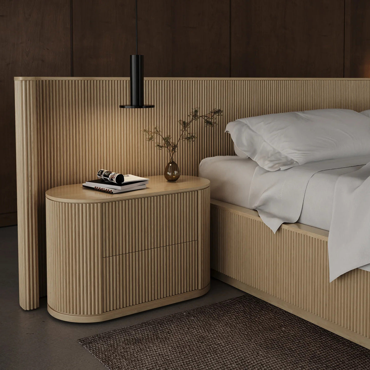 Toren Nightstand by Viesso, showing toren nightstand in live shot.