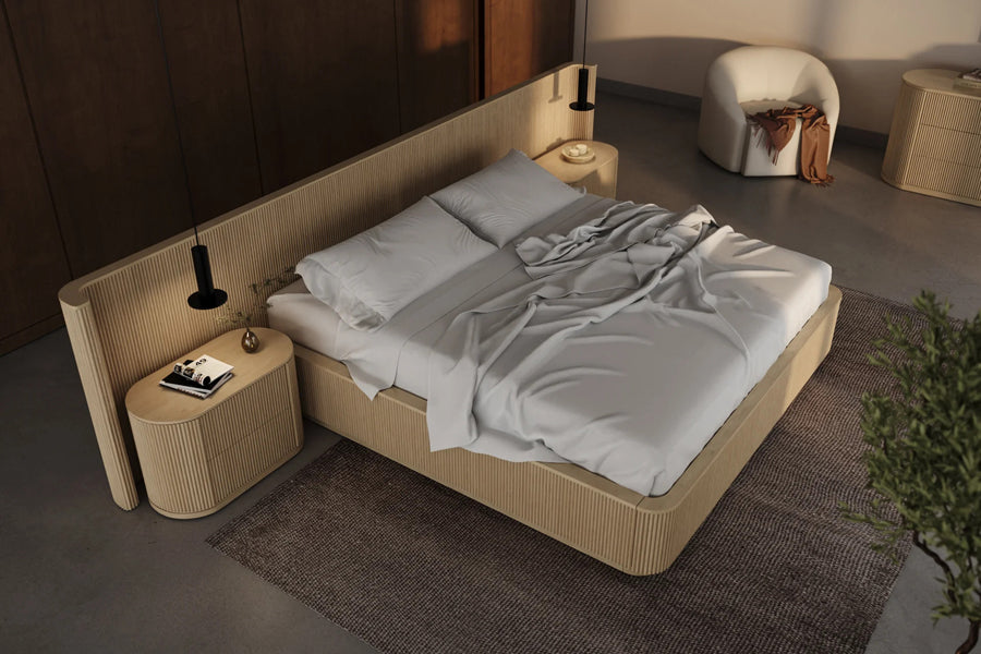 Toren Nightstand by Viesso, showing toren nightstands in live shot.