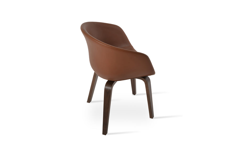 Tribeca Plywood Armchair by SohoConcept, showing side view of tribeca plywood armchair in american walnut veneer/hazelnut ppm-s.