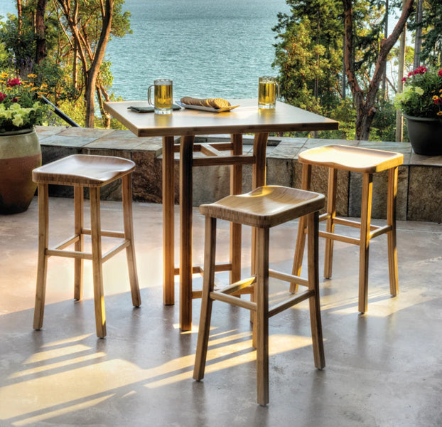 Tulip Bar Height Table by Greenington, showing tulip bar height tables in live shot.