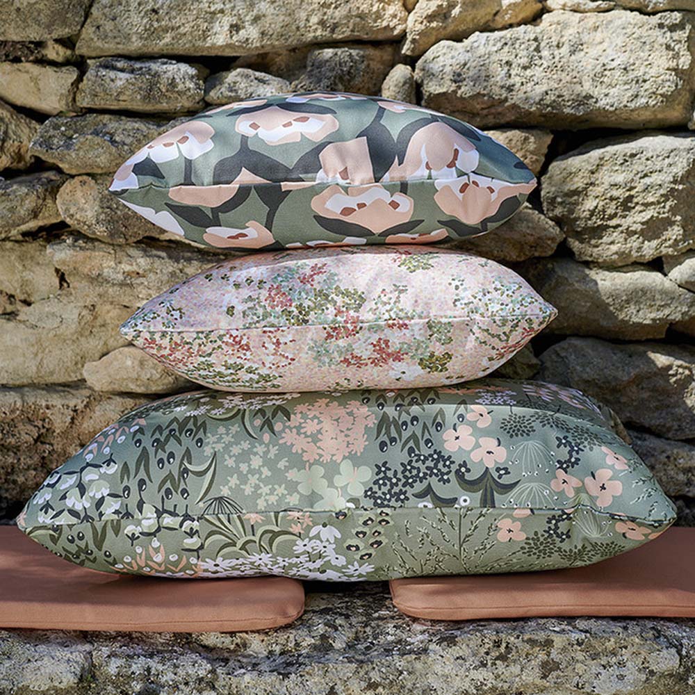 Tulip Outdoor Pillow by Fermob, showing tulip outdoor pillow in live shot.