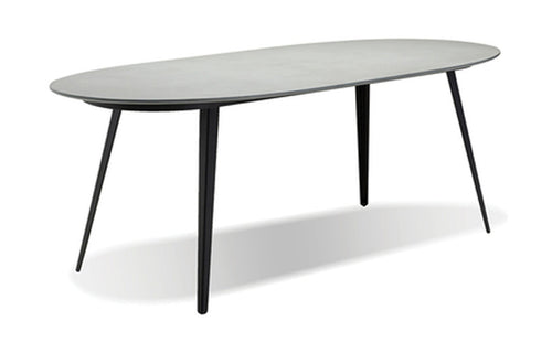 Tulum Dining Table by Mobital - Matte Grey Epoxy Concrete Texture/Black Galv Steel Legs.