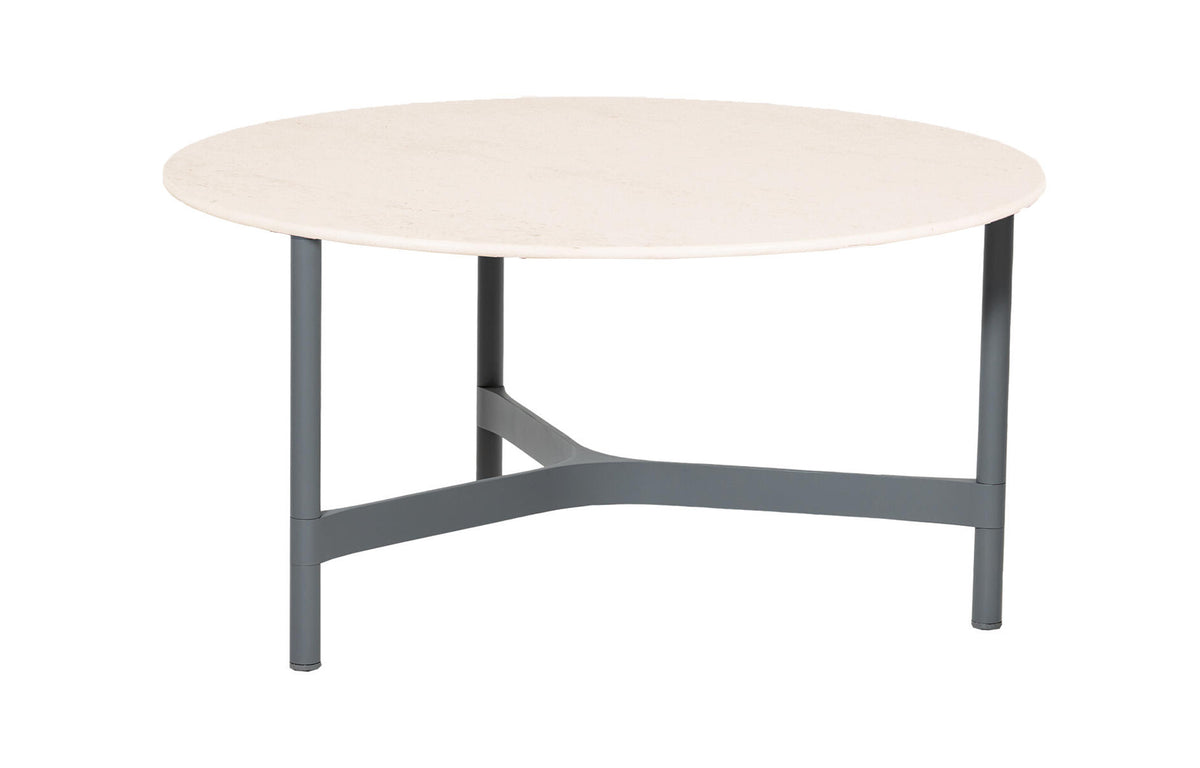 Twist Large Coffee Table by Cane-Line - Light Grey Aluminum *, Travertine Look Ceramic *.