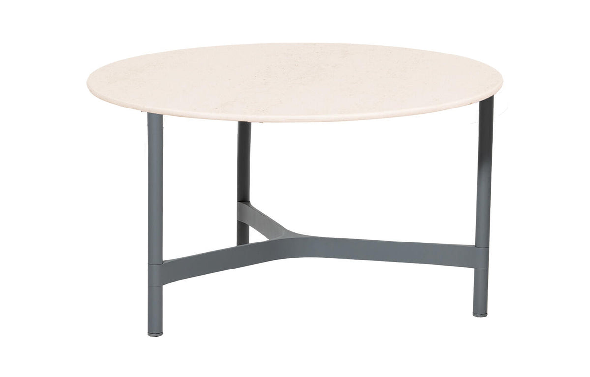 Twist Medium Coffee Table by Cane-Line - Light Grey Aluminum *, Travertine Look Ceramic *.