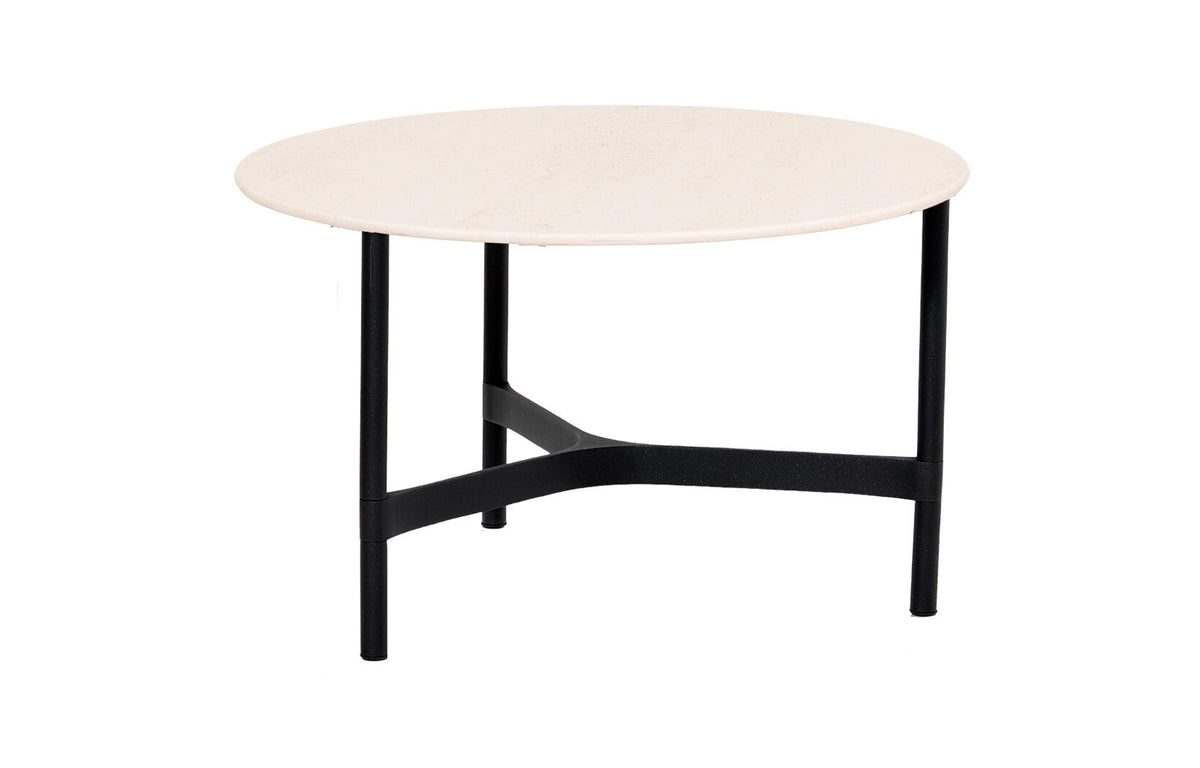 Twist Medium Coffee Table by Cane-Line - Lava Grey Aluminum *, Travertine Look Ceramic *.