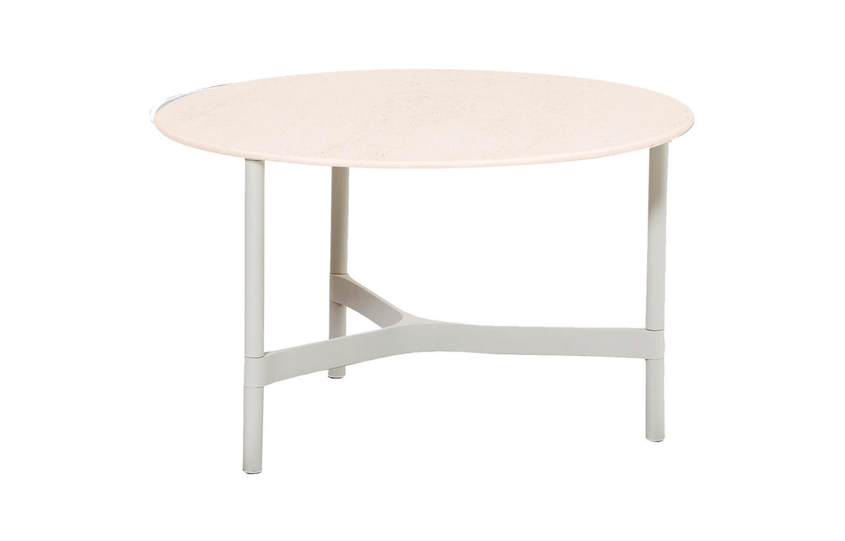 Twist Medium Coffee Table by Cane-Line - Sand Aluminum *, Travertine Look Ceramic *.