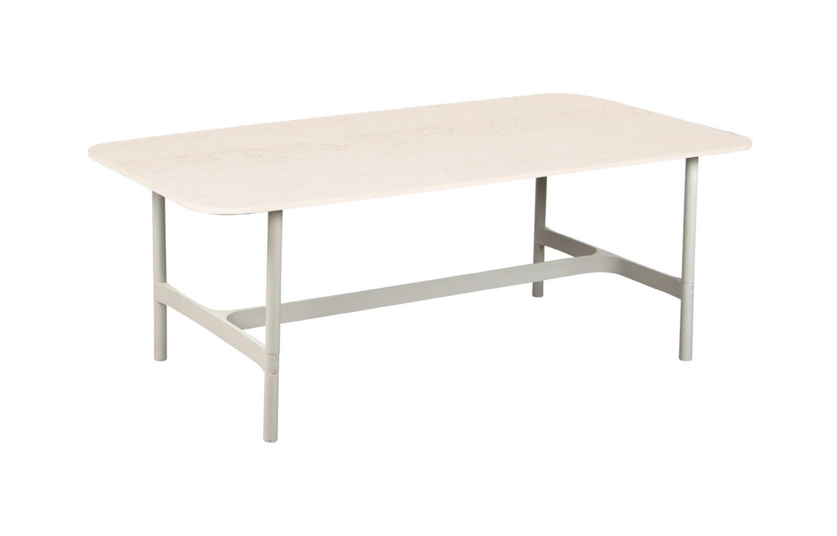 Twist Rectangular Coffee Table by Cane-Line - Sand Aluminum *, Travertine Look Ceramic *.