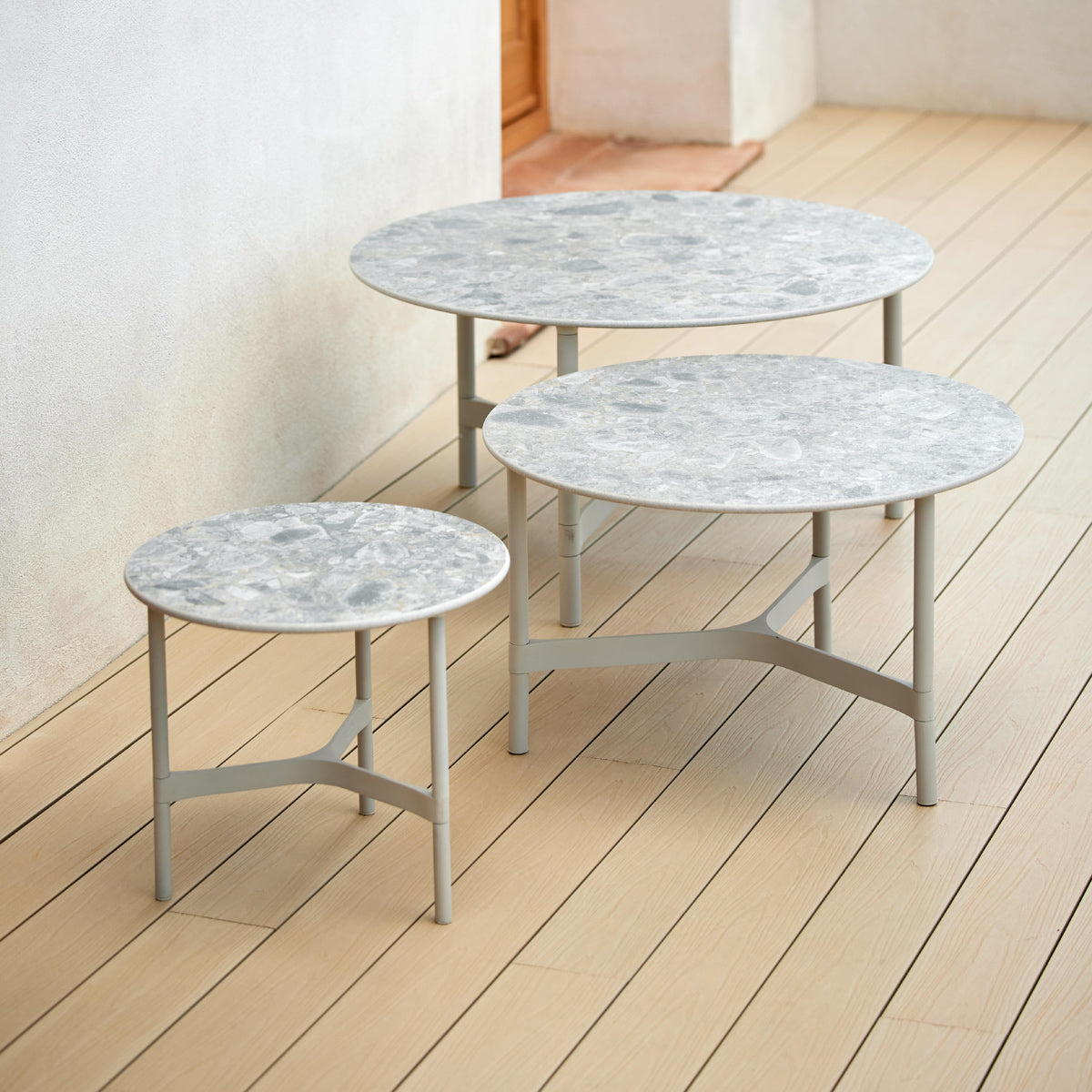 Twist Coffee Table by Cane-Line, showing twist coffee table in live shot.