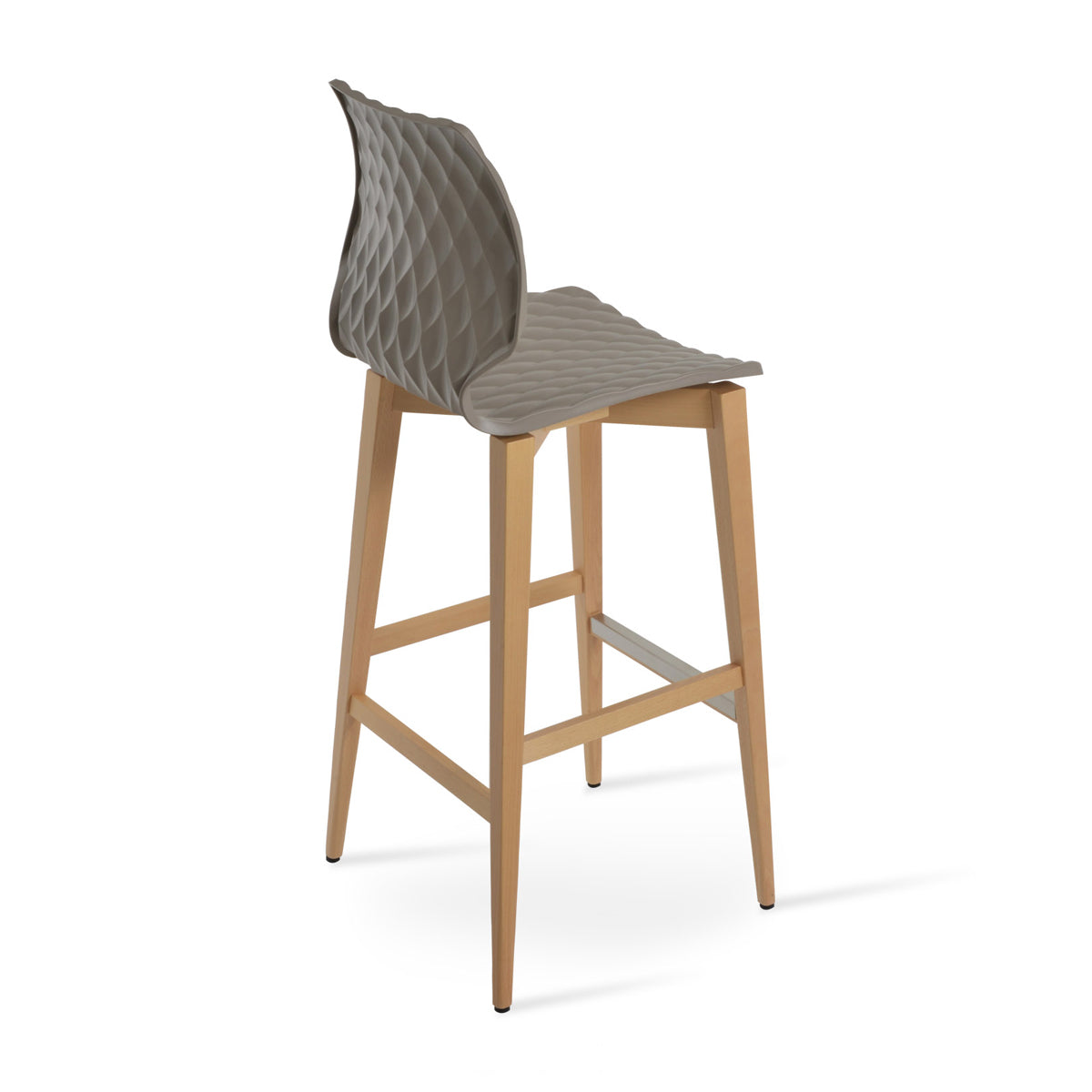 Uni-386 Wood Bar Stool by SohoConcept, showing back angle view of uni-386 wood bar stool in beech natural wood/turtle dove.
