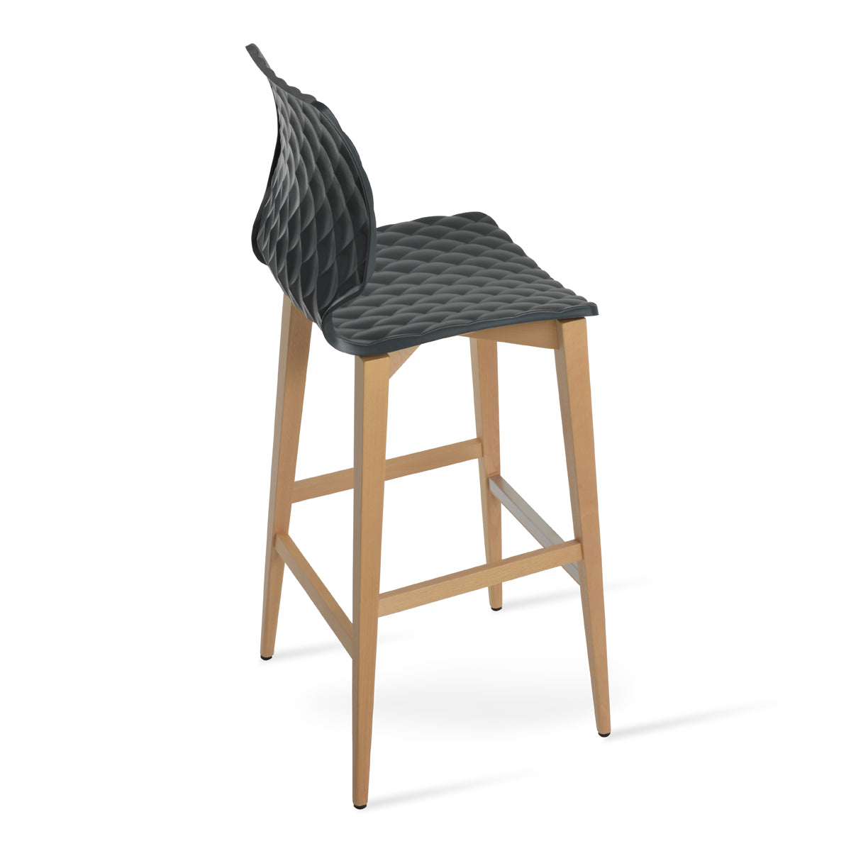 Uni-386 Wood Bar Stool by SohoConcept, showing back angle view of uni-386 wood bar stool in beech natural wood/anthracite.