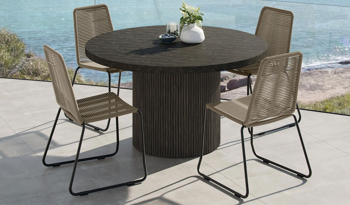 Vardon Outdoor Dining Chair by Viesso, showing vardon outdoor dining chairs in live shot.