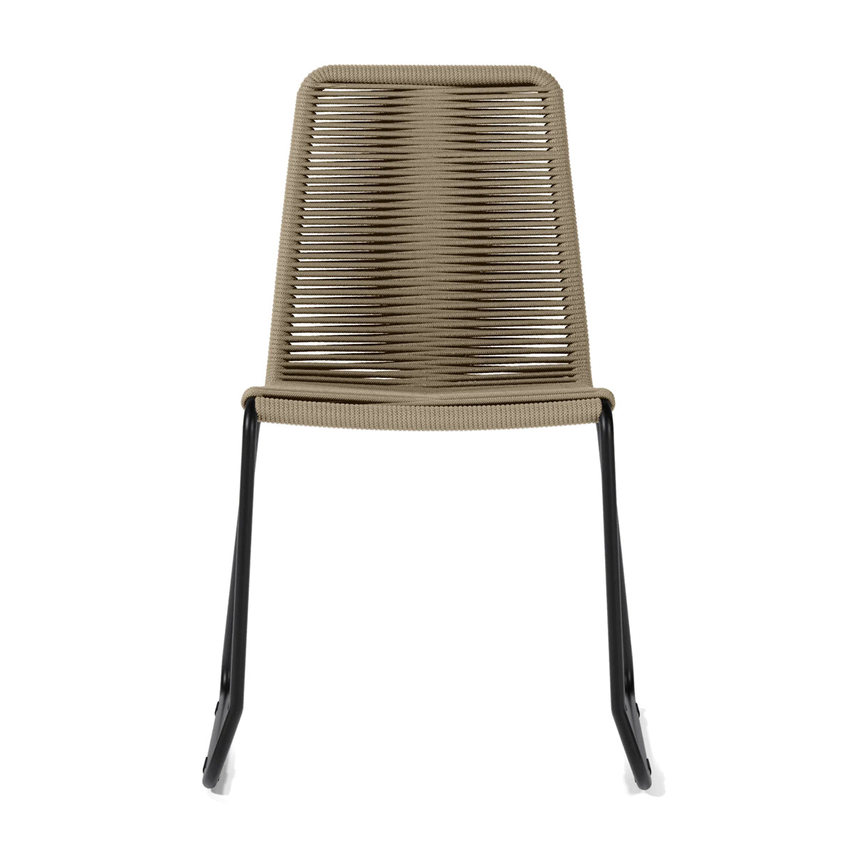 Vardon Outdoor Dining Chair by Viesso, showing front view of vardon outdoor dining chair in sand rope.