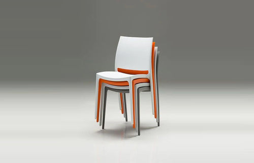 Vata Stackable Dining Chair by Mobital, showing vata stackable dining chairs in live shot.